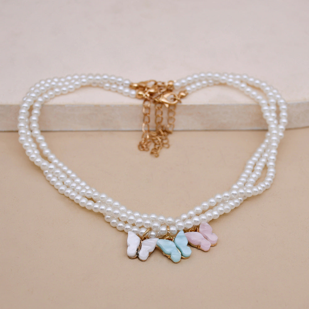 Ethereal Pearl Butterfly Choker – Timeless Charm || Elegant White Pearl Choker Necklace Small Round Pearl Wedding Butterfly Necklace For Women Charm Fashion Jewelry
