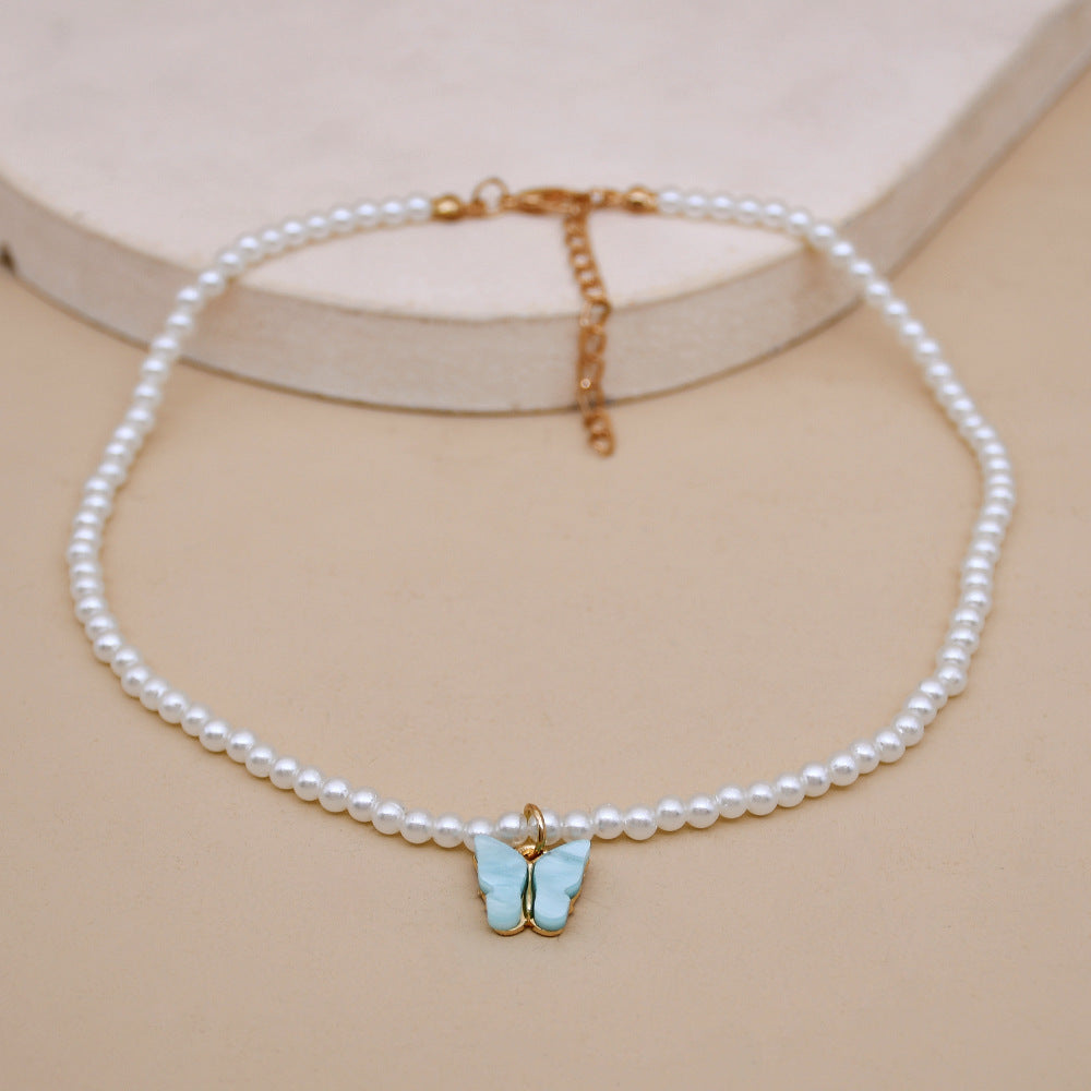 Ethereal Pearl Butterfly Choker – Timeless Charm || Elegant White Pearl Choker Necklace Small Round Pearl Wedding Butterfly Necklace For Women Charm Fashion Jewelry